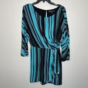 ELIZABETH and JAMES Dress Womens 6 Silk Blouson Mini Long Sleeve Aqua Open Back